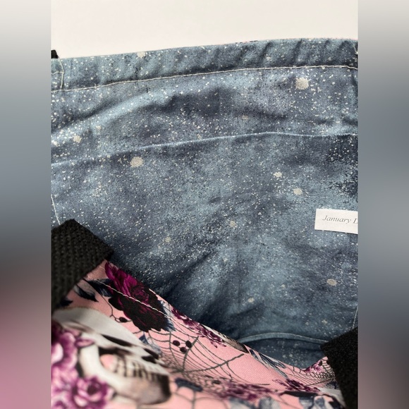 Handmade Floral Skull Tote Bag - Pink and Black - Picture 5 of 9